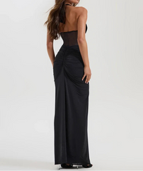 Halter V-Neck Ruched Maxi Dress