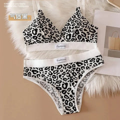 Summer New Women's Leopard Print Traceless and Steel Rim Bra Adjustable Shoulder Strap Back Women's Underwear Set