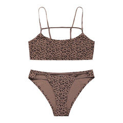 Brown leopard print bikini set on a white background