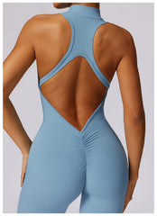 Women’s V-Back One-Piece Sports Jumpsuit with Zipper
