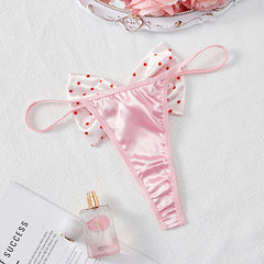 Women’s Kawaii Japanese Satin Thong – Pink Bow Lingerie Panties | Cute & Sexy Underwear