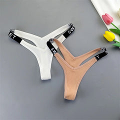 Ribbed Cotton V-Shape Letter Thong 2-Pack