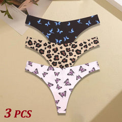 Three pairs of patterned underwear on a beige surface with '3 PCS' text.
