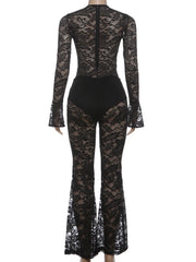 Black lace jumpsuit on a white background