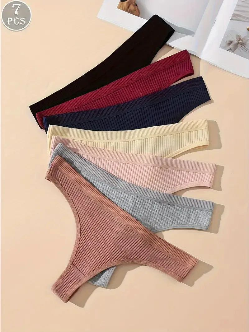 Ribbed Cotton G-String Thong 7-Pack