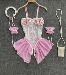 Sheer Lace Bow Bodysuit Women's Playsuit