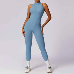 Women’s V-Back One-Piece Sports Jumpsuit with Zipper