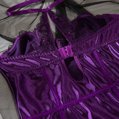 Strapless Lace Sheer Nightdress with Garter Belt