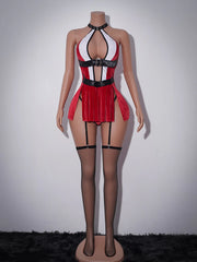 Halter Chiffon Bodysuit Patchwork Design