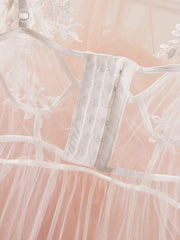 White Embroidered Mesh Nightgown – Backless Tassel V-Neck Dress