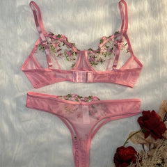 Women Floral Embroidery Bra Set