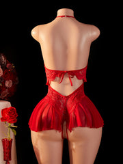 Floral Lace Halter Babydoll Teddy Lingerie