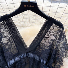 Lace Mesh V-Neck Split Dress – Elegant Sleepwear