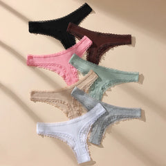 Women Lace Trim Thong 7pcs