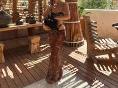 Leopard 3-Piece High-Waist Bikini Set – Bandeau Top & Cover-Up