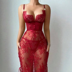 Red lace dress on a plain background