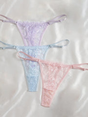 3-Pack Women's Sexy Lace Panties Underwear, Adjustable Strap Floral Lace Sheer Mesh Sexy Thong