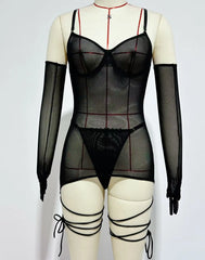Sheer Mesh Backless Lingerie Suite