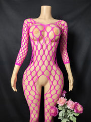 Women Fishnet Hollow Bodystocking Long Sleeve