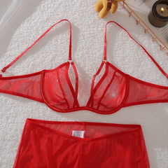 Red Four-Piece Plunge Underwire Lingerie Set