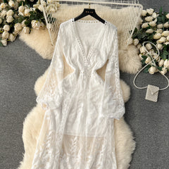 Vintage Lantern Sleeve Lace Dress