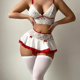 Sexy Mesh & Lace Lingerie Set – Bow Knot & Garter Design