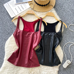 PU Leather Sleeveless Square Neck Tank Top – Women’s Club-wear