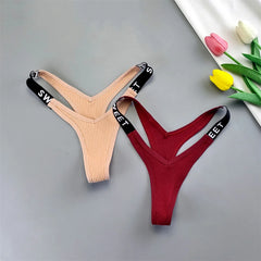 Ribbed Cotton V-Shape Letter Thong 2-Pack