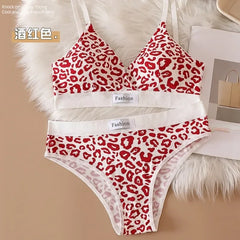 Summer New Women's Leopard Print Traceless and Steel Rim Bra Adjustable Shoulder Strap Back Women's Underwear Set