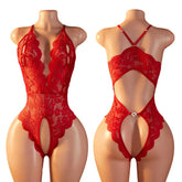 Floral Lace Halter Teddy Bodysuit