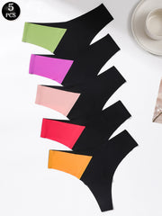 Women's Patchwork Seamless Five-Piece Briefs Set