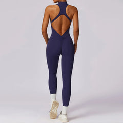 Women’s V-Back One-Piece Sports Jumpsuit with Zipper