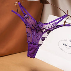 Floral Embroidered Mesh Low Rise G-String