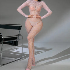 Lace Knit Mock Neck Full Body Catsuit