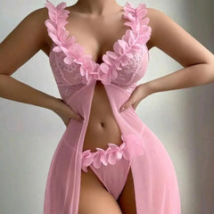Floral 3D Appliqué Sheer Lingerie Set