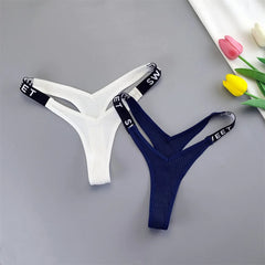 Ribbed Cotton V-Shape Letter Thong 2-Pack