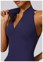 Women’s V-Back One-Piece Sports Jumpsuit with Zipper