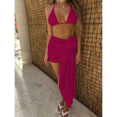 3-Piece Bikini Set with Matching Beach Skirt – Printed Swimwear & Cover-Up