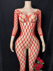 Women Fishnet Hollow Bodystocking Long Sleeve
