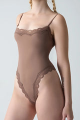 Lace Trim Adjustable Strap Cami Bodysuit Women