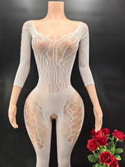 Women Fishnet Hollow Bodystocking Long Sleeve