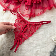 Lace Sensual Mesh Camis & Ruffled Underwear Set for Women