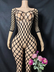 Women Fishnet Hollow Bodystocking Long Sleeve