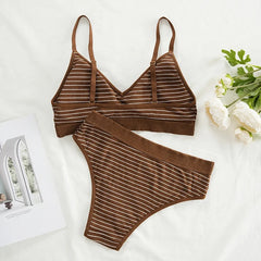 Striped Seamless High Waist Underwear Set