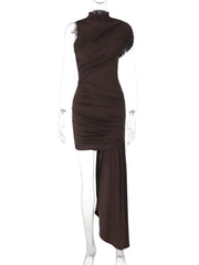 Brown dress on a mannequin against a white background