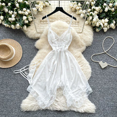 Irregular Mesh Lace Spliced Nightgown – Women’s Sheer Sleepwear Dress