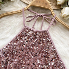 Shiny Sequined Halter Neck Top for Women