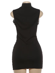 Black dress on a mannequin with a white background