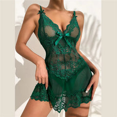 Women's Lace Mesh Babydoll Mini Nightgown