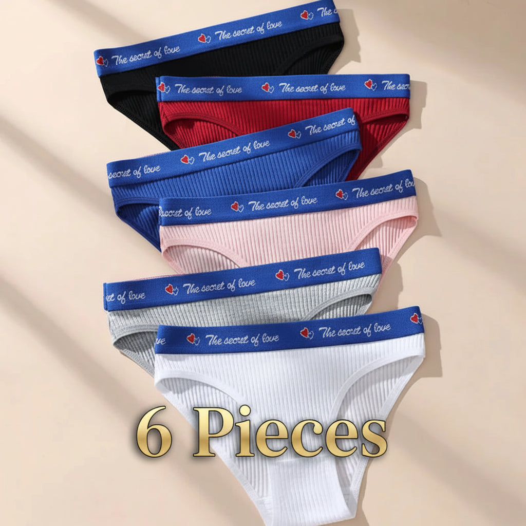 Set of women's underwear with colorful waistbands on a beige background
